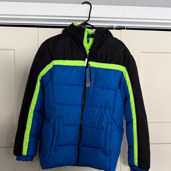 ZeroXposur Kids Puffer Jacket in Blue Black and Neon Green NWT
